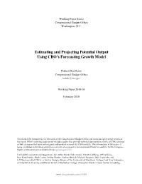 Estimating and Projecting Potential Output Using CBO's Forecasting