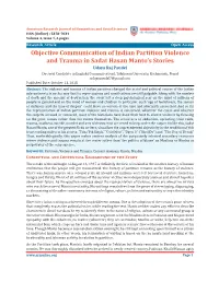 Objective Communication of Indian Partition Violence and Trauma in Sadat Hasan Manto’S Stories Udaya Raj Paudel