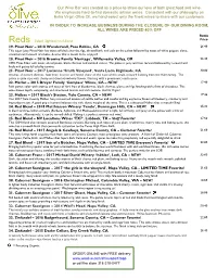 Reds Listed Lightest to Fullest Our Wine Bar Was Created As a Place to Share