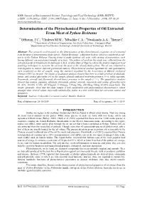 Determination of the Phytochemical Properties of Oil Extracted from Meat of Python Bivittatus