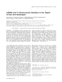 Mtdna and Y-Chromosome Variation in the Talysh of Iran and Azerbaijan