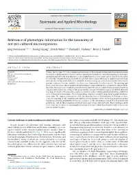 Relevance of Phenotypic Information for the Taxonomy of Not-Yet-Cultured Microorganisms