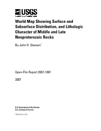 World Map Showing Surface and Subsurface Distribution, and Lithologic Character of Middle and Late Neoproterozoic Rocks