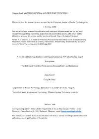 MODELLING STIGMA and PREJUDICE EXPRESSION This Version of the Manuscript Was Accepted by the European Journal of S