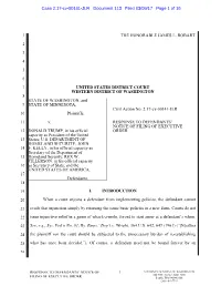 Response to Defendants' Notice of Filing of Executive Order