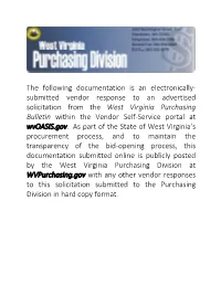 The Following Documentation Is an Electronically‐ Submitted Vendor