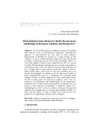 Methodological Issues Related to Radio Measurement and Ratings in Romania: Solutions and Perspectives