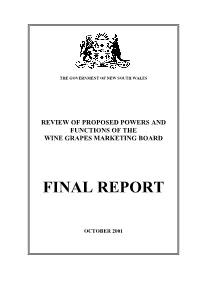 NSW Proposed Powers and Functions of the Wine Grapes Marketing Board, Final Review Report, October 2001