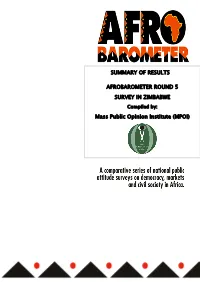 SUMMARY of RESULTS AFROBAROMETER ROUND 5 SURVEY in ZIMBABWE Mass Public Opinion Institute (MPOI)