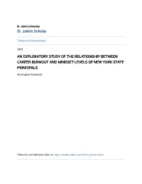 An Exploratory Study of the Relationship Between Career Burnout and Mindset Levels of New York State Principals
