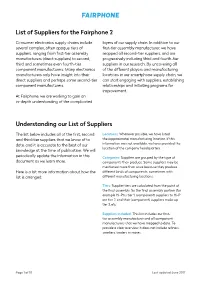 List of Suppliers for the Fairphone 2 Understanding Our List of Suppliers