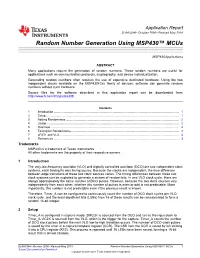 Random Number Generation Using MSP430™ Mcus (Rev. A)