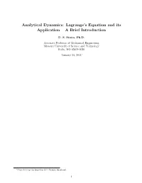 Analytical Dynamics: Lagrange's Equation and Its Application