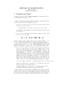 HISTORY of MATHEMATICS 1 Pythagorean Triples