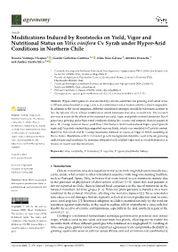 Modifications Induced by Rootstocks on Yield, Vigor and Nutritional
