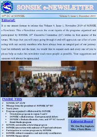 16Th EC of SONSIK Volume 9, Issue I, December 2019 Editorial: It Is Our Utmost Fortune to Release This Volume 9, Issue 1, November 2019 of SONSIK E-Newsletter
