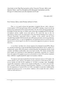Joint Letter to the High Representative of the Union for Foreign Affairs And