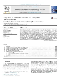 Comparison of Geothermal with Solar and Wind Power Generation Systems