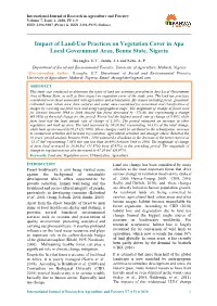 Impact of Land-Use Practices on Vegetation Cover in Apa Local Government Area, Benue State, Nigeria