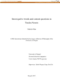 Interrogative Words and Content Questions in Tundra Nenets