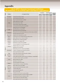 Appendix List of JSPS’S Overseas Counterpart Institutions (86 Institutions in 44 Countries and 2 International Organizations)