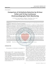 Comparison of Arrhythmia Detection by 24-Hour Holter and 14-Day Continuous Electrocardiography Patch Monitoring