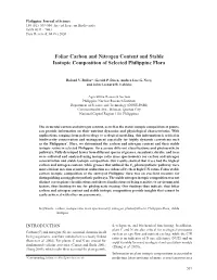 Foliar Carbon and Nitrogen Content and Stable Isotopic Composition of Selected Philippine Flora