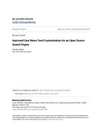 Improved User News Feed Customization for an Open Source Search Engine