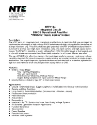 NTE7144 Integrated Circuit BIMOS Operational Amplifier W/MOSFET Input, Bipolar Output