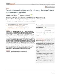Recent Advances in Bioreactors for Cell-Based Therapies[Version 1; Peer