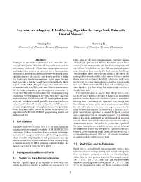 Leyenda: an Adaptive, Hybrid Sorting Algorithm for Large Scale Data with Limited Memory