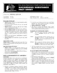 Methyl Acetate Hazard Summary Identification