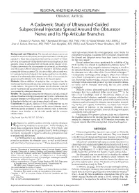 A Cadaveric Study of Ultrasound-Guided Subpectineal Injectate Spread Around the Obturator Nerve and Its Hip Articular Branches