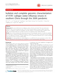 Isolation and Complete Genomic Characterization of H1N1 Subtype