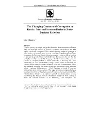The Changing Contours of Corruption in Russia: Informal Intermediaries in State- Business Relations