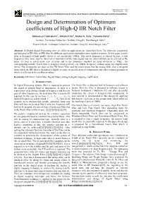 Design and Determination of Optimum Coefficients of High-Q IIR Notch Filter