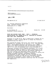 Watts Bar Nuclear Plant (Wbn) - Unit 1 - Technical Specification (Ts) Change Ts-03-16, "Revision of Ultimate Heat Sink (Uhs) Temperature"