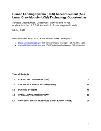 (HLS) Ascent Element (AE) Lunar Crew Module (LCM) Technology Opportunities