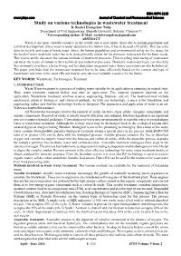 Study on Various Technologies in Wastewater Treatment D