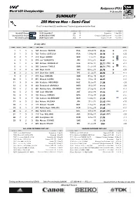 SUMMARY 200 Metres Men - Semi-Final First 2 in Each Heat (Q) and the Next 2 Fastest (Q) Advance to the Final