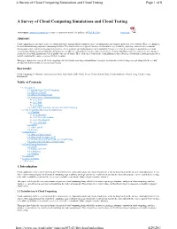 A Survey of Cloud Computing Simulations and Cloud Testing Page 1 of 8