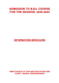 ADMISSION to B.Ed. COURSE for the SESSION, 2020-2022