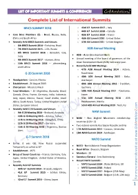 List of Important Summits & Conferences