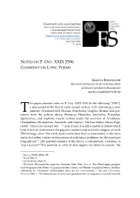 Notes on P. Oxy. Xxix 2506: Comment on Lyric Poems