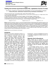 Feeding and Nutrients Requirement of Sultan Fish, Leptobarbus Hoevenii: a Review