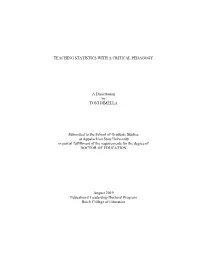 Teaching Statistics with a Critical Pedagogy