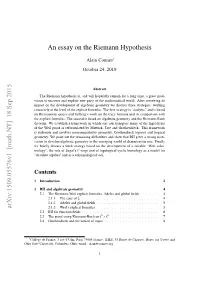 An Essay on the Riemann Hypothesis Arxiv:1509.05576V1 [Math.NT] 18 Sep 2015