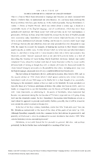 AN ANALYSIS of GEORGE SAINTSBURY's a HISTORY of ENGLISH PROSODY Ours Is a Time in Which Those Interested in Language and Literature Are Much Concerned with Theory