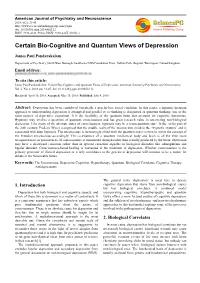 Certain Bio-Cognitive and Quantum Views of Depression