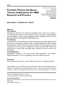 Feminist Theory and Queer Theory Should Be Drawn Into Conversation with Each Other As Useful Frameworks for HRD Research and Scholarship